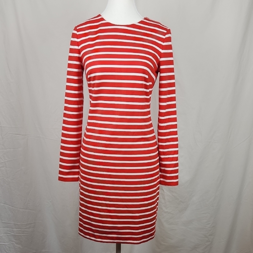 Michael Kors Orange and White Long Sleeve Sheath Dress XS